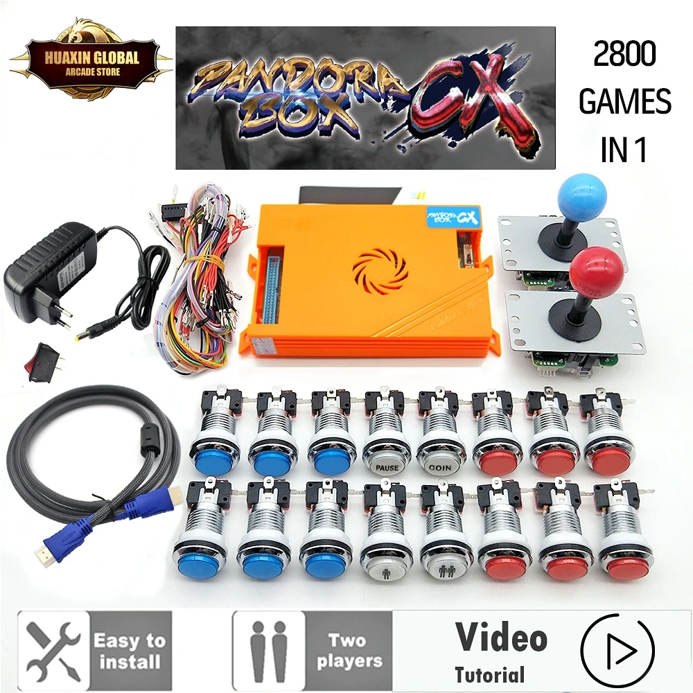 2800 In 1 Arcade Kit Pandora Box Cx Happ Arcade Buttons Mame 5 Pin 8 Way Joystick Arcade Pandora Box Cx Kit 4 Players Pandora