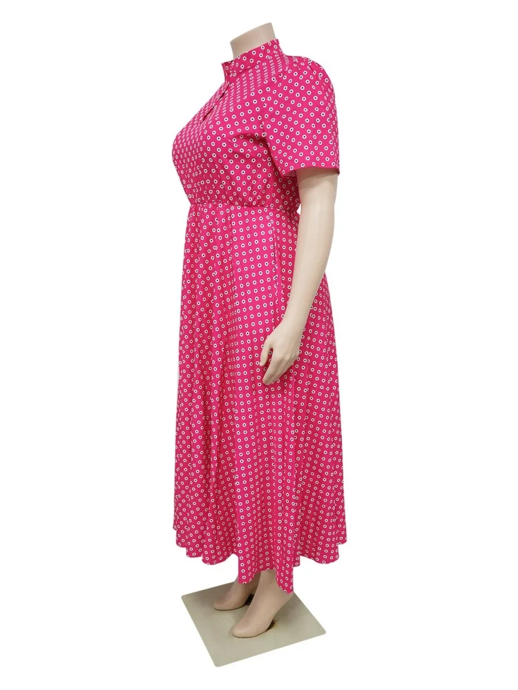 Wmstar Plus Size Dresses Women 2025 Dot Print Button Maxi Dress Fashion Big Swing Short Sleeve Outfits Wholesale Dropshipping