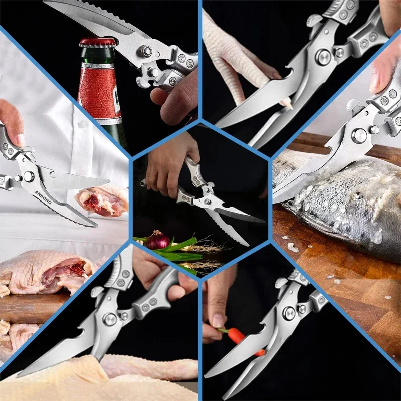 Stainless Steel Kitchen Scissors Kitchen Accessories Duck Fish Scissors Scale Cleaning Chef Utensils Chicken Bone Scissors Tools