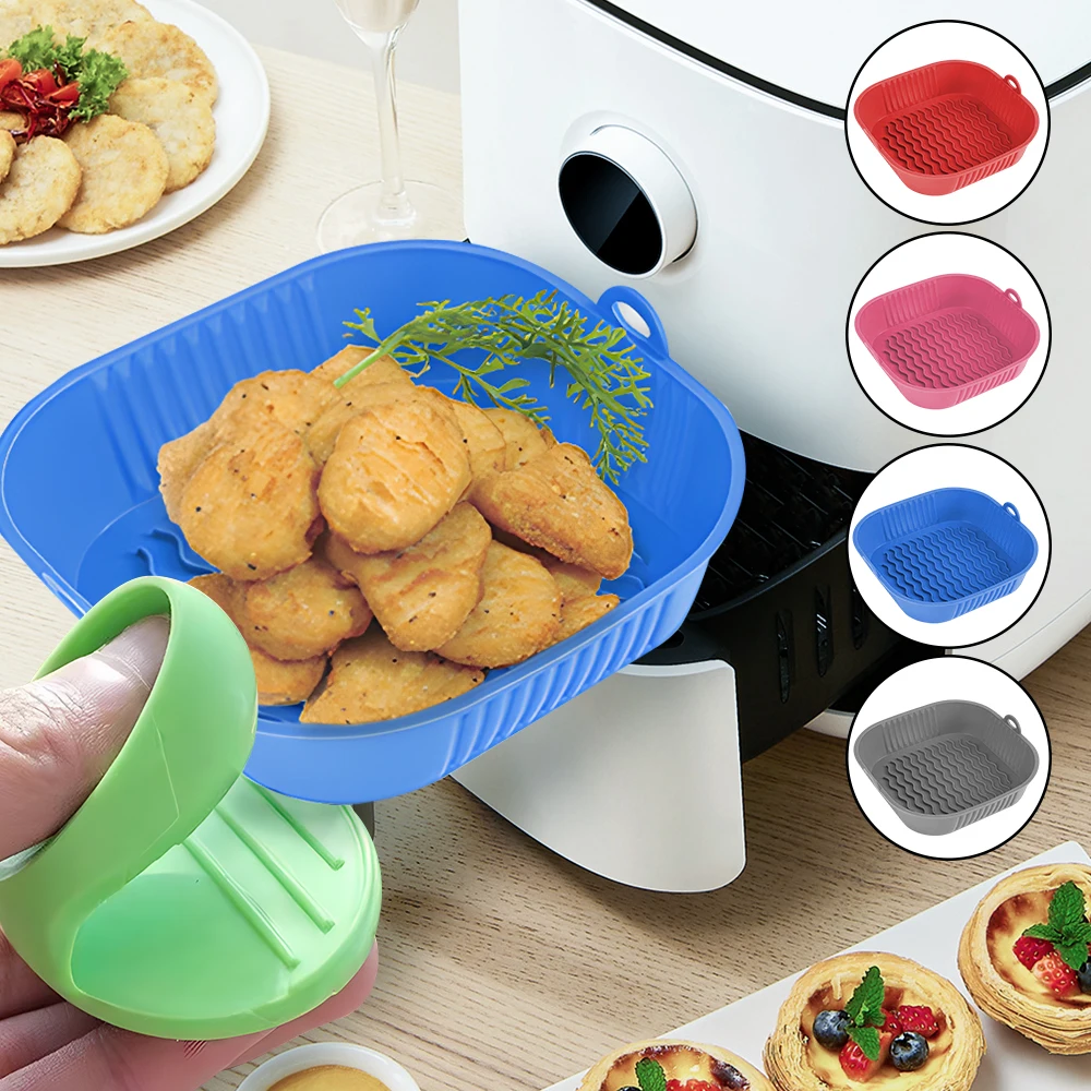 

Air Fryer Oven Silicone Baking Tray Reusable Silicone Air Fryer Liners Kitchen Accessories With Silicone Insulated Finger Cots