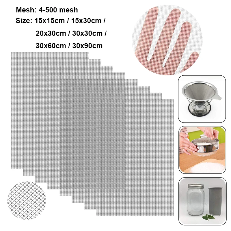 

1Pcs 304 Stainles Steel Mesh Width Food Filter Metal Net Filtration Woven Wire Sheet Screening Filter Home Kitchen Strainers