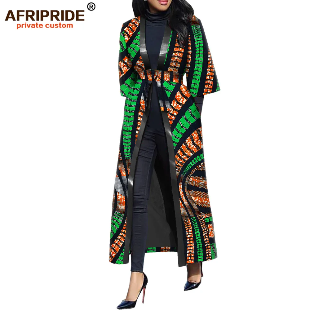 2022 New Arrival African Wax Casual Coat for Women AFRIPRIDE Three Quarter Sleeve Ankle Length Women Coat with Sashes A1824009 angelino plus size double breasted neck flexible silvery evening dress three quarter sleeve mid length v neck lycra for women