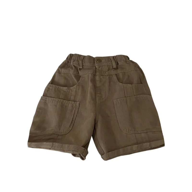

Children Boys Summer Solid Pockets Shorts 2024 Korean Elastic Waist Kid Baby Boys Shorts Muslin Elementary School Student Shorts