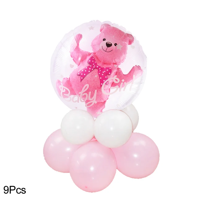 4D Transparent Baby Shower Boy Girl Bear Bubble Ball Kids 1st Birthday Party Blue Pink Helium Balloon Gender Reveal Decoration 9pcs girl set