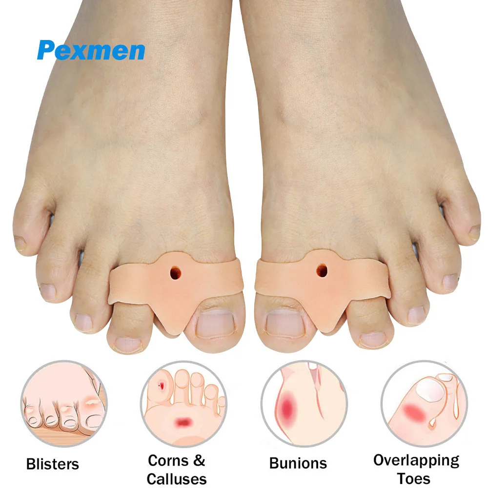 Pexmen 2Pcs/Bag Toe Separators with 2 Loops Gel Toe Protector for Overlapping Toes Bunion Relief Toe Spacers for Men and Women 7pcs bunion corrector set bunion relief protector sleeves kit toe separators spacers straighteners set