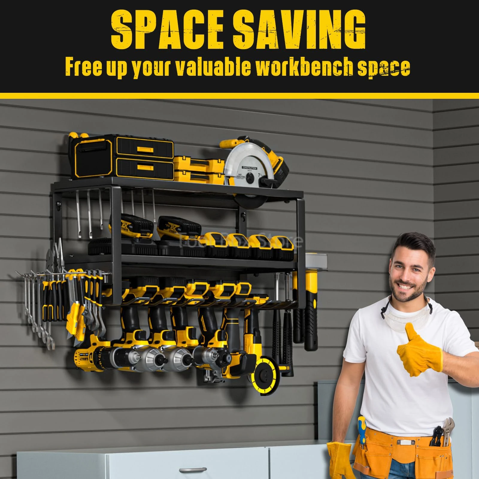 Power Tool Organizer Rack Wall Mounted Handheld Electric Drill Holder Floating Tool Shelf Screwdriver Storage Rack for Garage tool organizer wrench organizer wrench holder screwdriver organizer power tool holder
