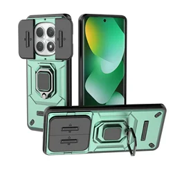 Slide Camera Case Stand Armor Antifall Protection Kickstand Cover for Xiaomi 15T (Green)