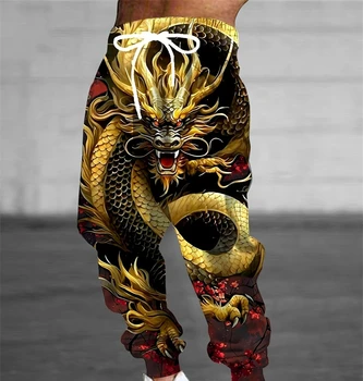2026 Fashion Cool Limited Edition Five Claw Golden Dragon Texture 3D Printed Loose Outdoor Hip Hop Street Casual Sports Pants 1