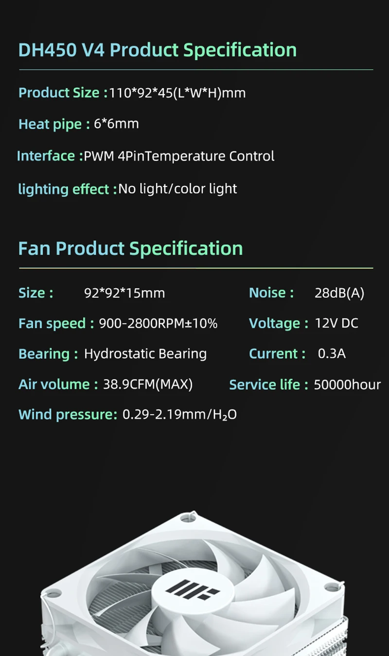 DH450 Low Profile CPU Cooler 45mm Height 6 Heatpipes ITX CPU Radiator 9CM PWM Fa