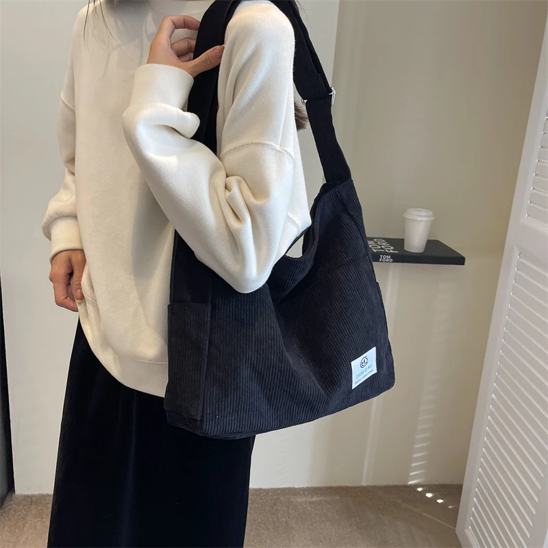 

Простая повседневная Универсальная Женская Вельветовая однотонная сумка через плечо, модная сумка-тоут для путешествий и хранения