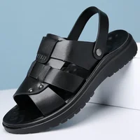 Trendy Men's Leather Sandals Soft Bottom Beach Shoes Large Size Cross-Border TEMU New Style Comfortable Breathable Footwear