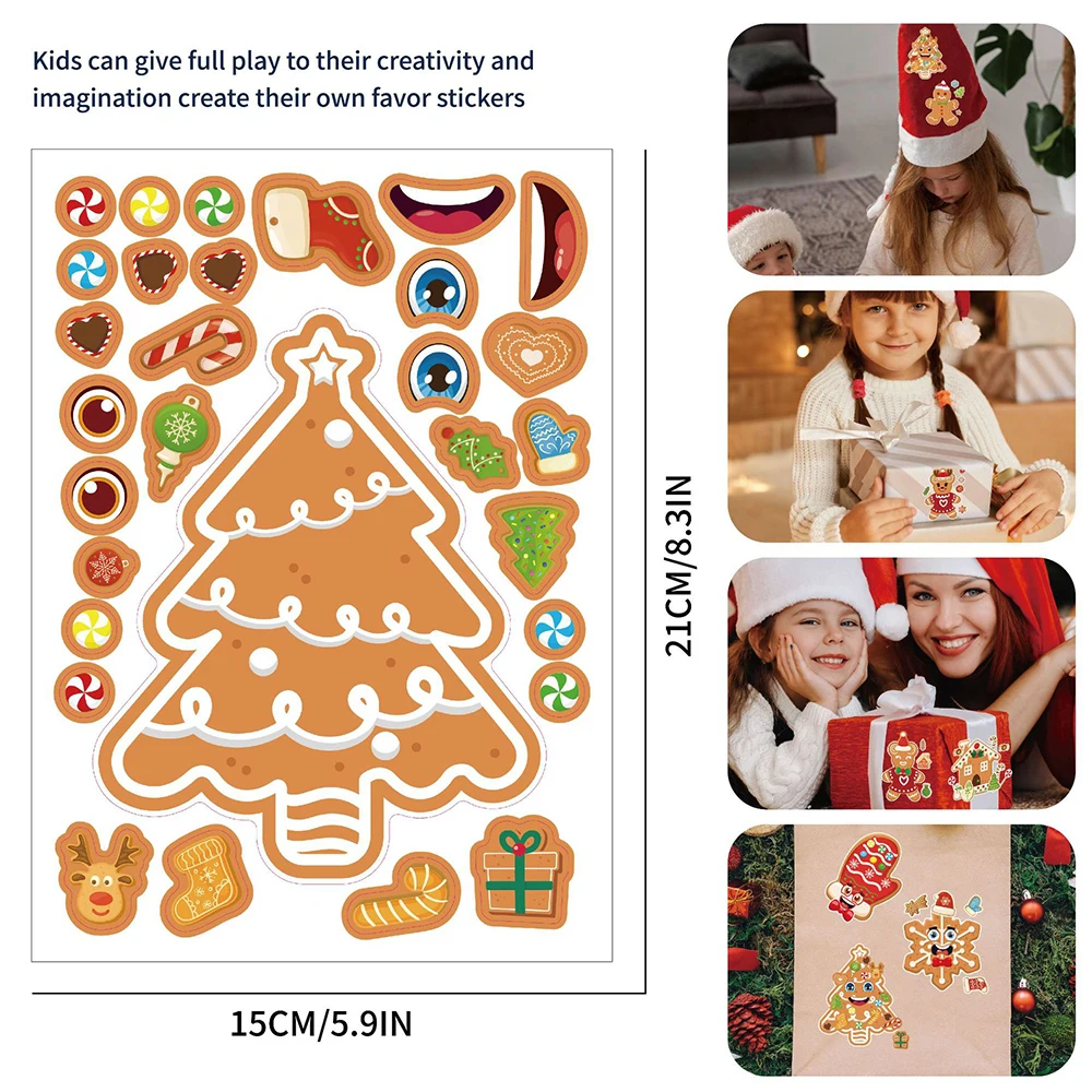 Christmas Puzzle Stickers Make a Face Gingerbread Man Snowflake Party Decoration Kids Assemble Jigsaw DIY Toys 6/12 Sheets