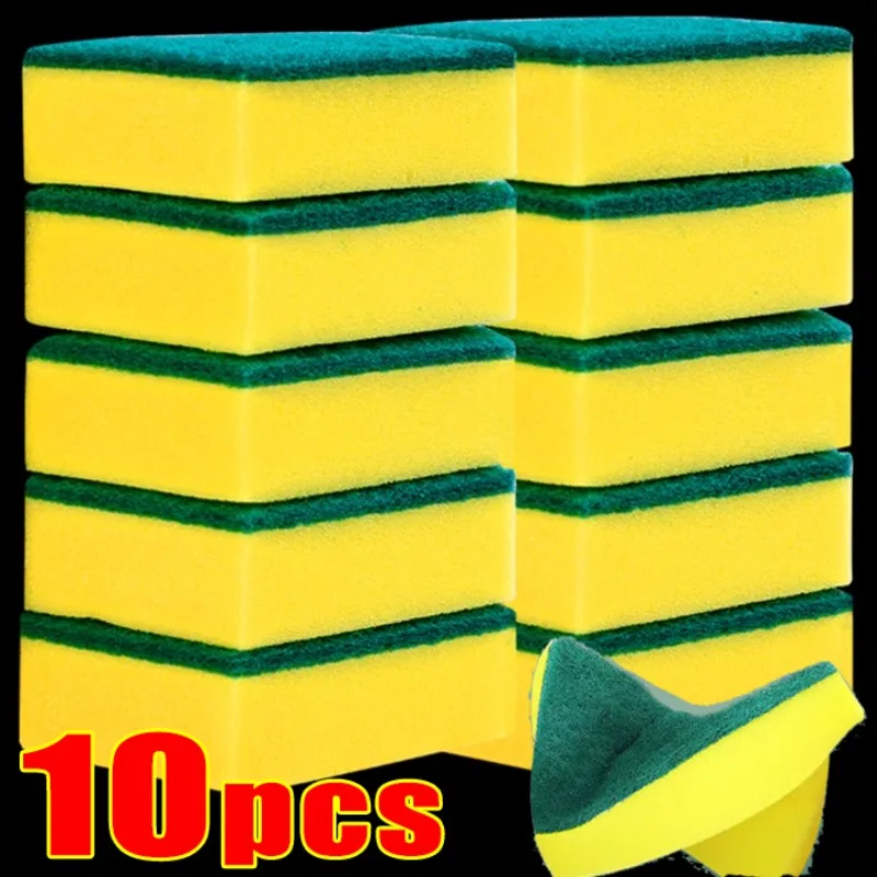 

10pcs Double-sided Sponge Dishwashing Magic Clean Pot Rust Stain Sponges Cleaning Brush Kitchen Grease Cleaner Removing Tool