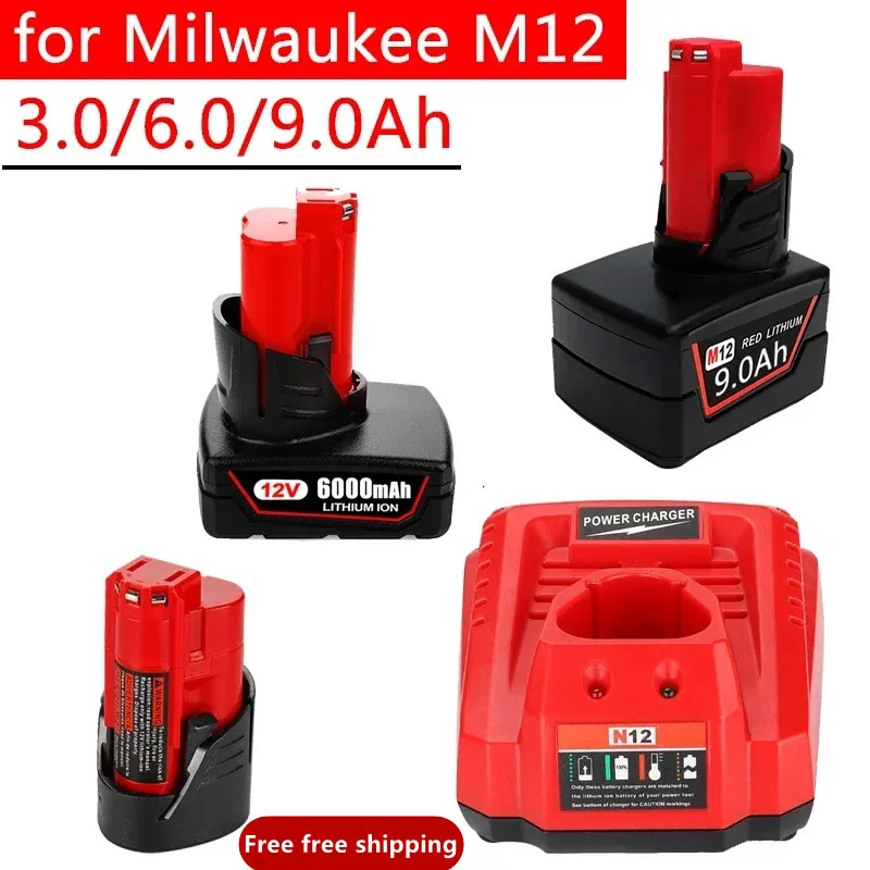 Batteria 12V 3Ah 6Ah 9Ah Batteria Ricaricabile Per Milwaukee M12 Xc Cordless Tools 48-11-2402 48-11-2411 48-11-2401 Mil-12A-Li