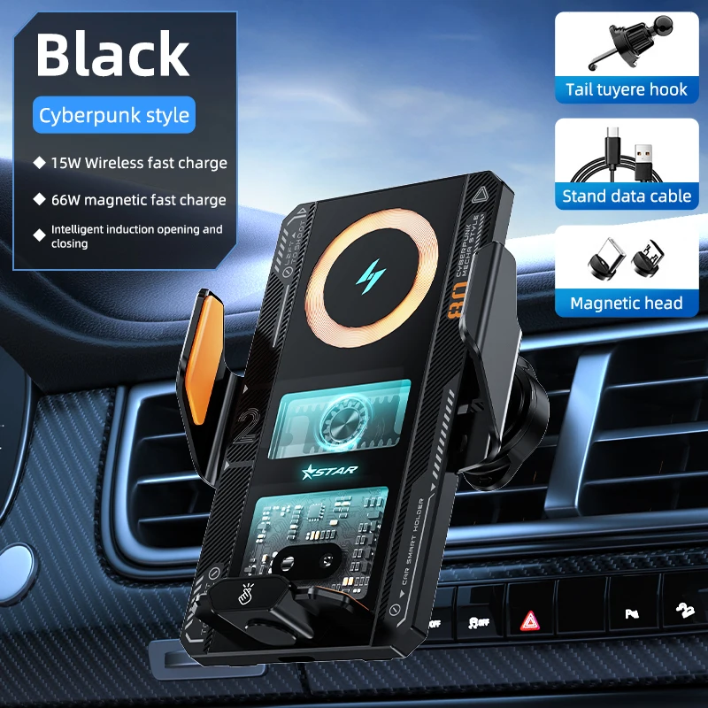 Wireless Charging Car Phone Mount with Magnetic Holder and Ambient Mood Lighting
