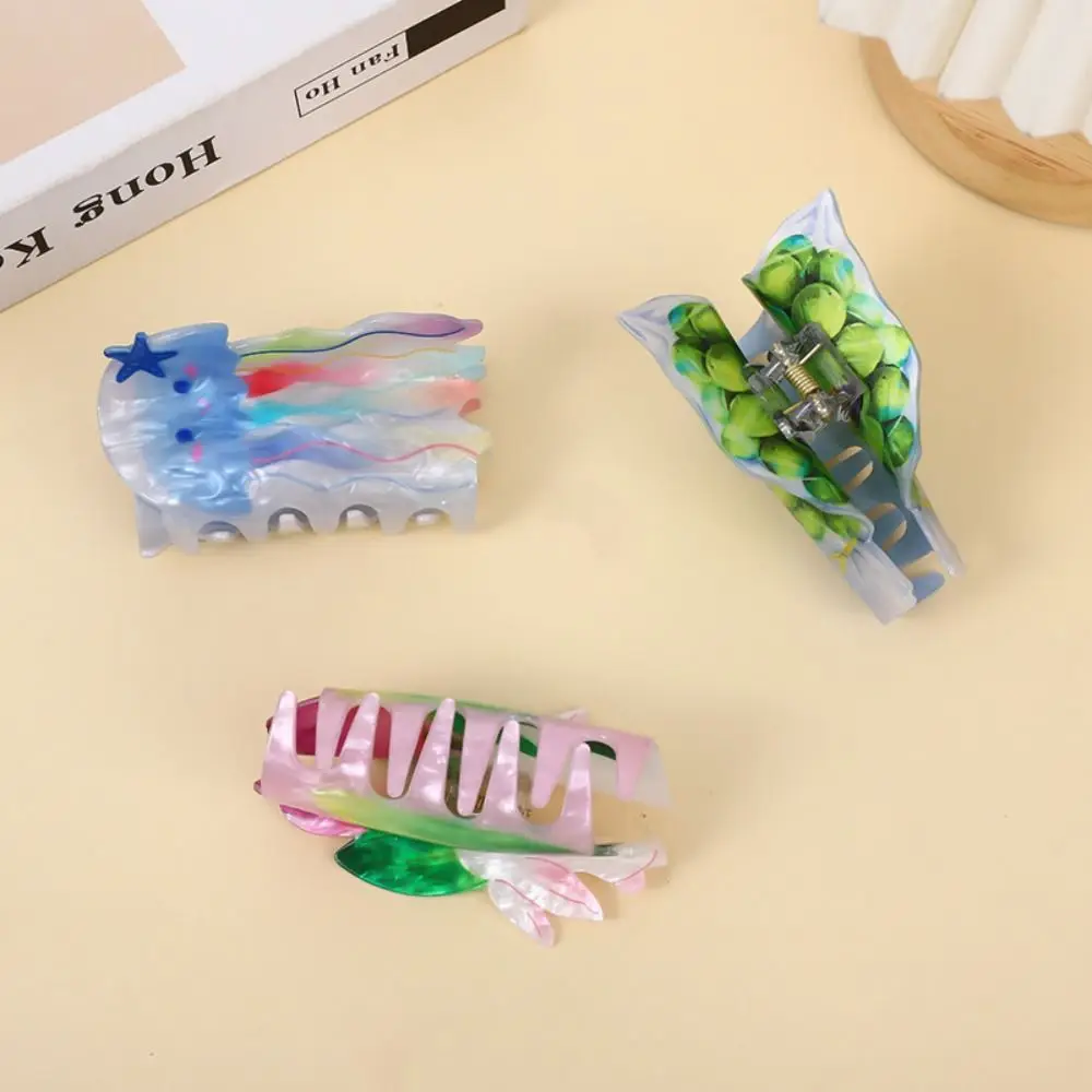 

Irregular Double-sided Printed Hair Claw Creative Geometry Rabbit Ocean Animal Claw Clip Bird Acrylic Jellyfish Shark Clip Lady
