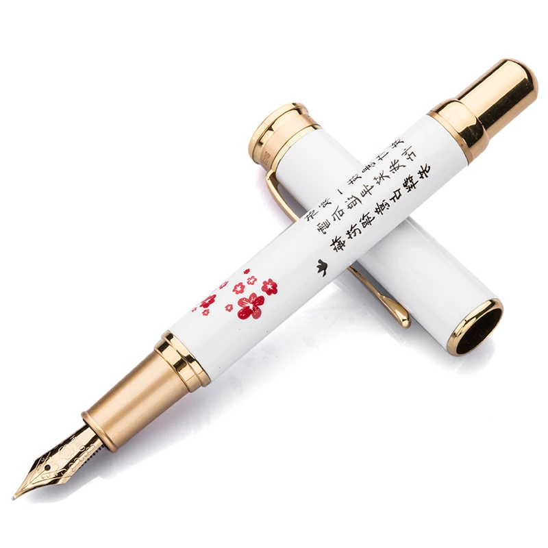 Hero High Grade White Porcelain Barrel Plum Blossom Fine Nib 0.5mm Fountain Pen Exquisite Writing Pen 12 9 grade external hexagonal flange bolt plum blossom external hexagonal screw m5m6