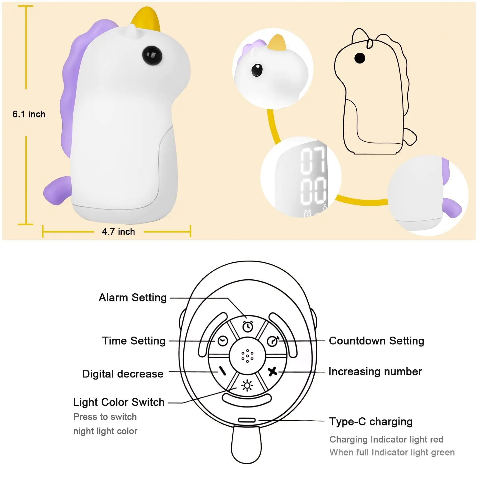 Lampe Portable en Silicone Rechargeable par USB, Veilleuse avec Alarme d'Entraînement  au Sommeil, Décoration de Chambre à Coucher pour Enfant, Cadeau d'Anniversaire  - AliExpress