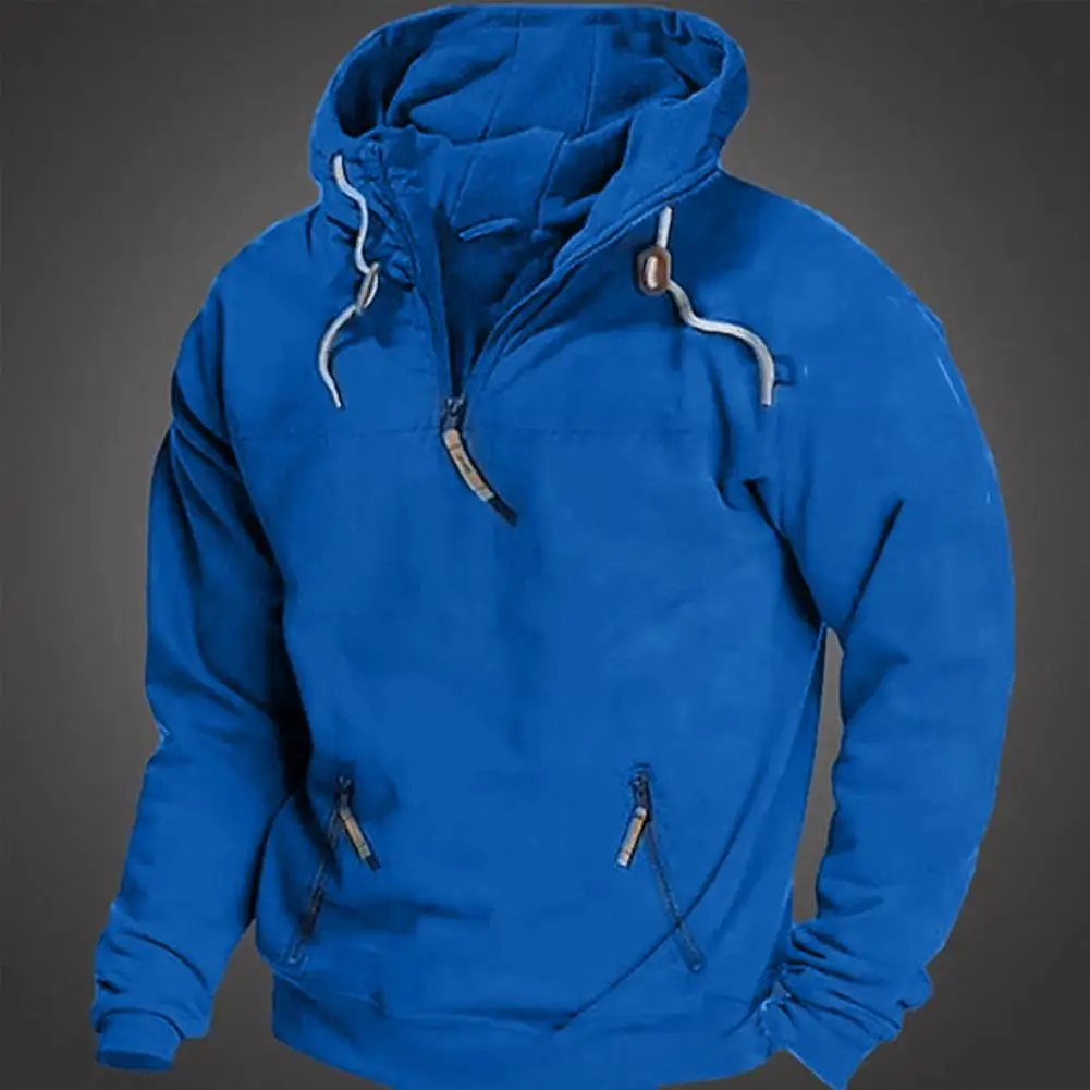 Men Hooded Sweatshirt Men's Zipper Neckline Hoodie Sweatshirt with Pockets for Autumn Winter Sports Solid Color Pullover for Gym