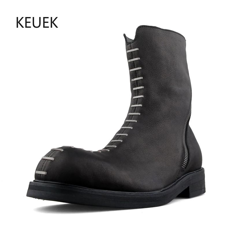

New British Style Thick Sole Fashion Boots Men Design Shoes Genuine Leather Vintage High Top Punk Motorcycle Boots Male 5A