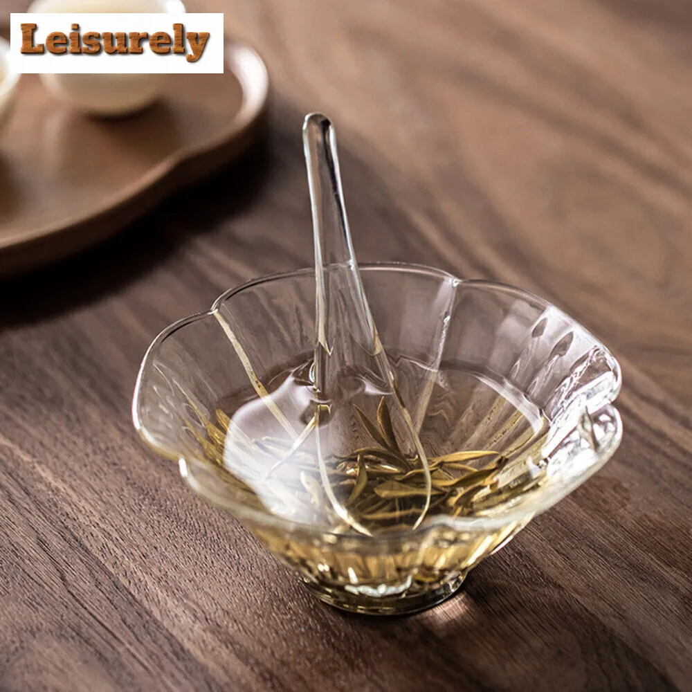 280ml Glass Petal Steeping Tea Bowl Green Tea Dispenser Mug Household Personal Brewing Bowl with Spoon Multi-purpose Teaware
