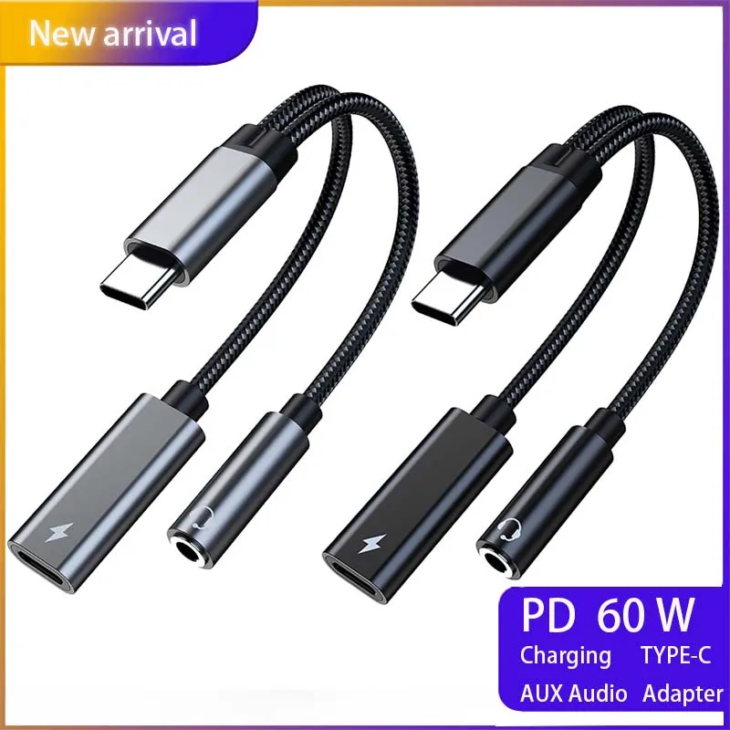 

2 in 1 Type C Converter Usb C TO 3.5 MM Jack AUX Audio Earphone Connector With 60W PD Charging For iPad Pro Air Samsung