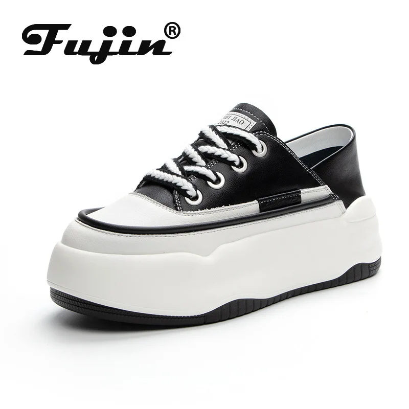 

Fujin 6cm Full Cow Genuine Leather Platform Wedge Lady Comfy White Lace Up Breathable Women Chunky Sneakers Summer Autumn Shoes