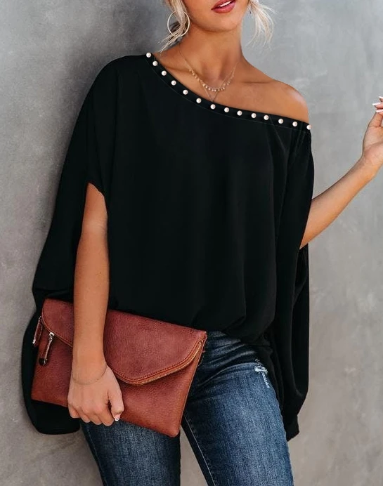 Black Cloak Bat Sleeves Loose Shirt Hot Selling Fashion Casual Loose Pullover Women's Top Spring/summer Stock