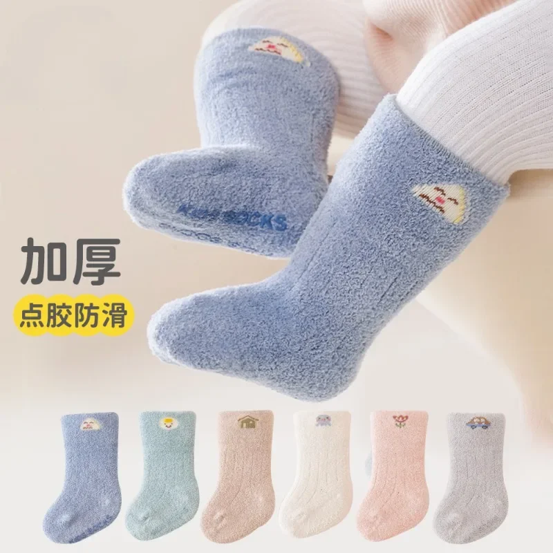 

Kids Socks for 0-3 Years Autumn and Winter Thickened Warm Baby Socks Anti-slip Baby Floor Socks Cartoon Newborn Items