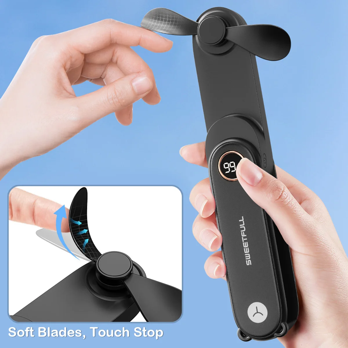 Portable Handheld Small Fan 2-speed Wind 1500mah Battery Capacity Mini USB Rechargeable Foldable Fan Suitable For Outdoor Use