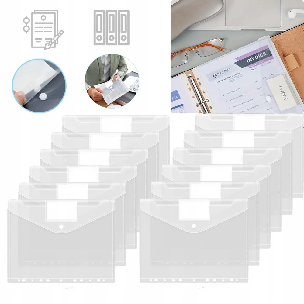 12 Pack Plastic Envelopes File Folders, with Label Pocket and Snap Button for Home Work Office Organization, Letter Size/A4 Size 1