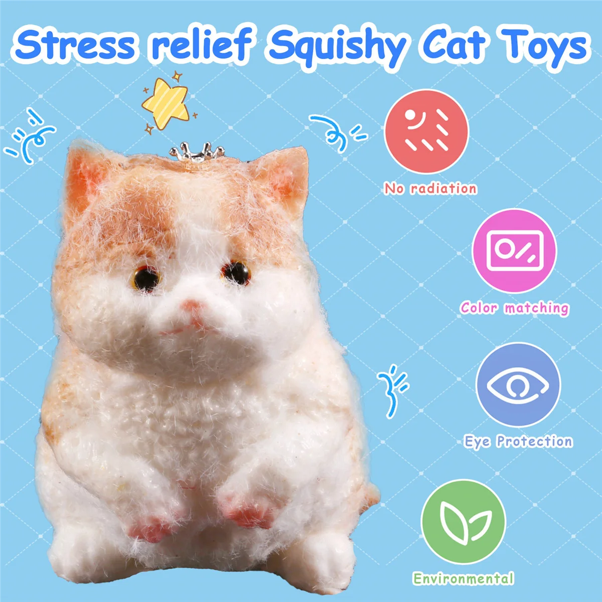 BAAU Medium Squishy Cat Toys Stress Relief Cat Squishy Toys Funny Soft Stress Toy Gifts,E