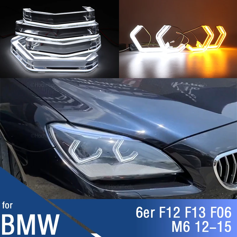 Per Bmw Serie 6 F12 F13 F06 M6 2012-2015 Accessori Bianco M4 Style Led Crystal Angel Eye Kit Luce Diurna Con Indicatori Di Direzione Gialli