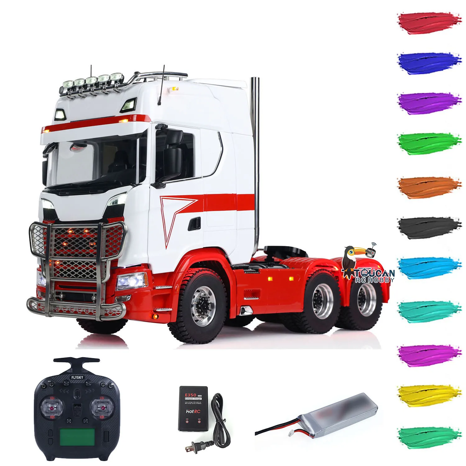 1/14 6x6 Metal Chassis 770S RC Remote Control Tractor Trcuk ST8 Radio Sound Light 2-speed Smoke TOUCAN DIY Painted Finished Car 2