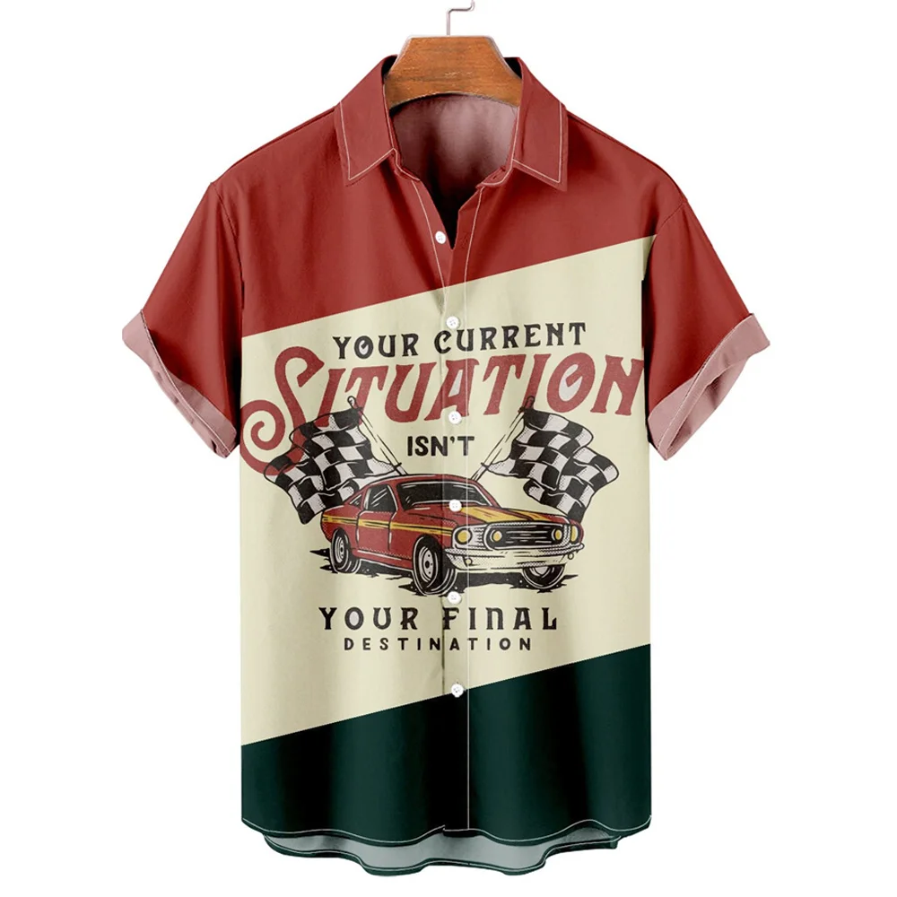 Hawaiian New Men's Shirt Route 66 Street Classic 3d Printed Short Sleeve Tee Rock Music Lapel Plus Size Man Top Vintage Clothes 5