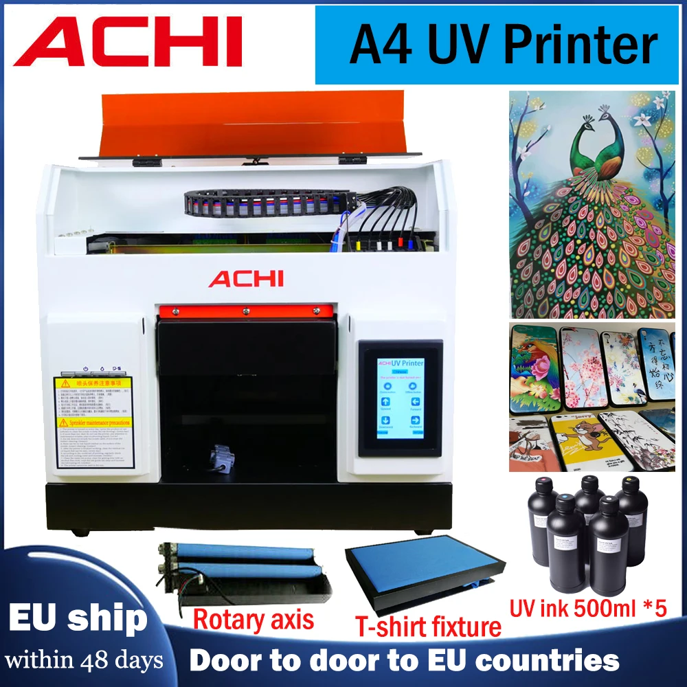 

ACHI A4 UV Printer Epson L800 Nozzle For Flat Printed Phone Case Embossed Metal Acrylic Bottle Cylinder Cloth/3D Embossed