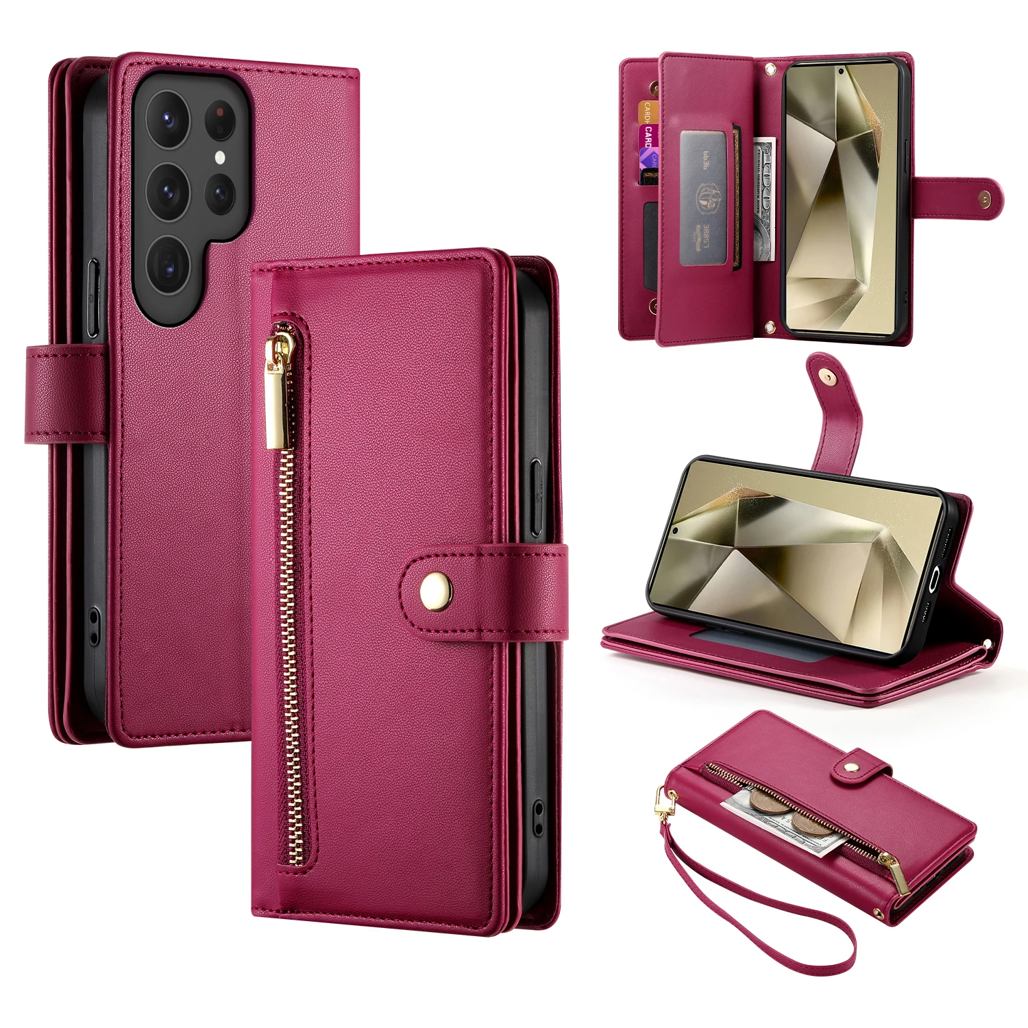 Crossbody Wrist Strap Phone Case with Zipper Wallet and Card Holder Cover