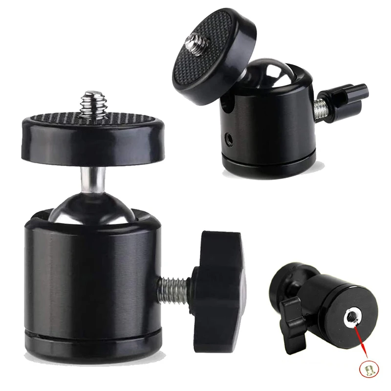 Monitor Small Ball Mini Metal Head Black With 1/4 Apertures Compatible With Tripods Monopods DSLRs 360 Degree Swivel Mounting