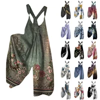 Autumn Women Floral Tribal Print Patchwork Wide Leg Jumpsuit Party Fashion O-Neck Overalls Lady Asymmetrical Jumpsuit Robe - Image 2