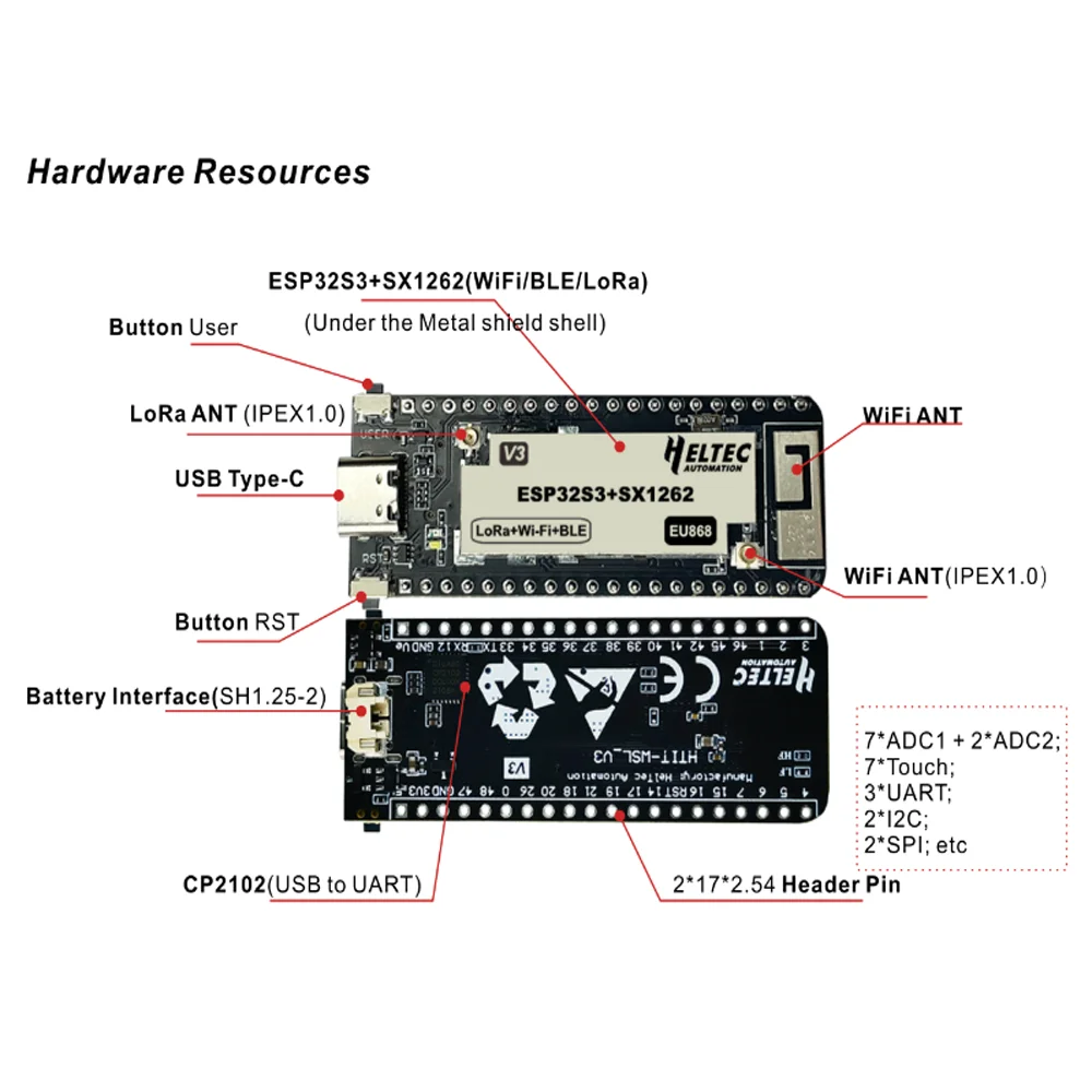 Heltec Wireless Stick Lite V3 863-928MHZ 개발 보드 ESP32-S3 노드 타입 - C 메쉬스태틱 LoRaWAN 호환