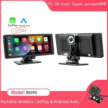 DVR 포함 무선 모니터 카플레이, 10.26 인치 IPS 스크린 터치 디스플레이, 자동차 트럭 카메라 리버싱 USB 블루투스 MP5 플레이어