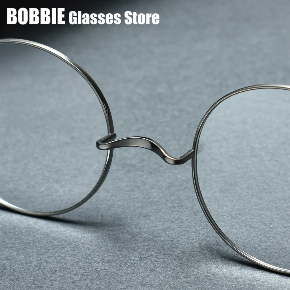 Ultralight Pure Titanium Glasses Frame Retro Small Round No Nose