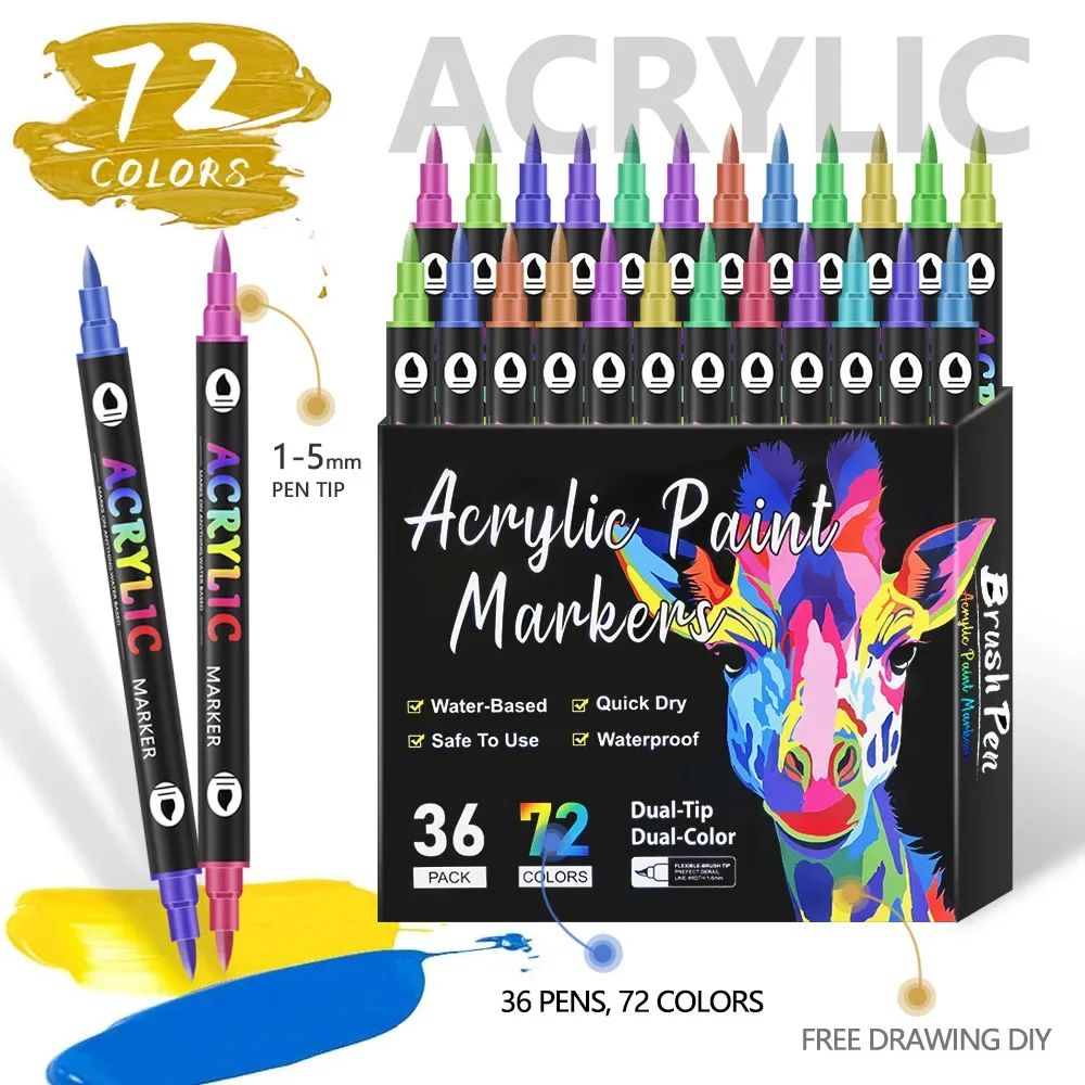 24/48/72 Colors Acrylic Paint Markers Dual Tip Pens With Dot Tip and Brush for Rock Painting Wood Ceramic Fabric Canvas DIY Marker Pens Pen Marker Paint Marker Pen Markers Pen Marker Pen Acrylic Paint Markers Art Marker Pens Art Markers Colored Pens Paint Marker Pens