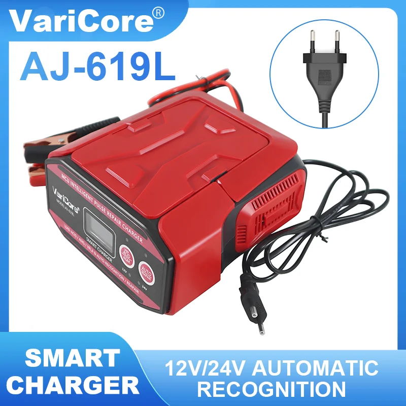 VariCore 지능형 자동차 배터리 충전기, 오토바이 Rinnsal용 납산 agm 배터리 수리용 LCD 디스플레이, 12V, 24V