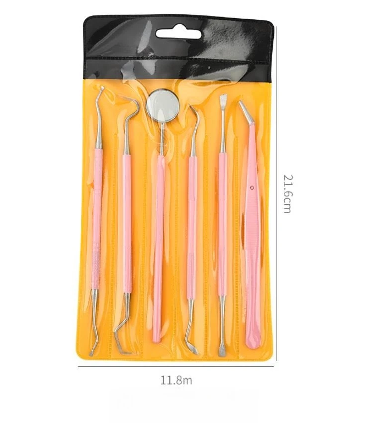 5 × 6 teile/satz Zahnarzt Sauber Werkzeuge Edelstahl Dental Spiegel Doppel Sonde Sichel Hacke Zahn Reiniger Oral Hygiene Pflege Werkzeug