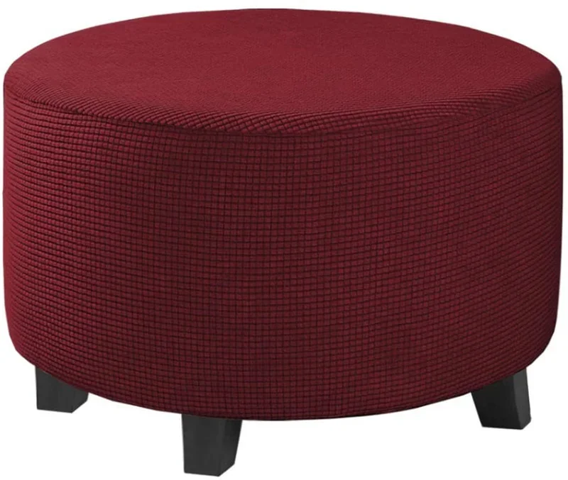 All Inclusive Round Ottoman Cover Spandex 1PC Footstool Protector Elastic Polar Fleece Footrest Slipcover For Living Room Home