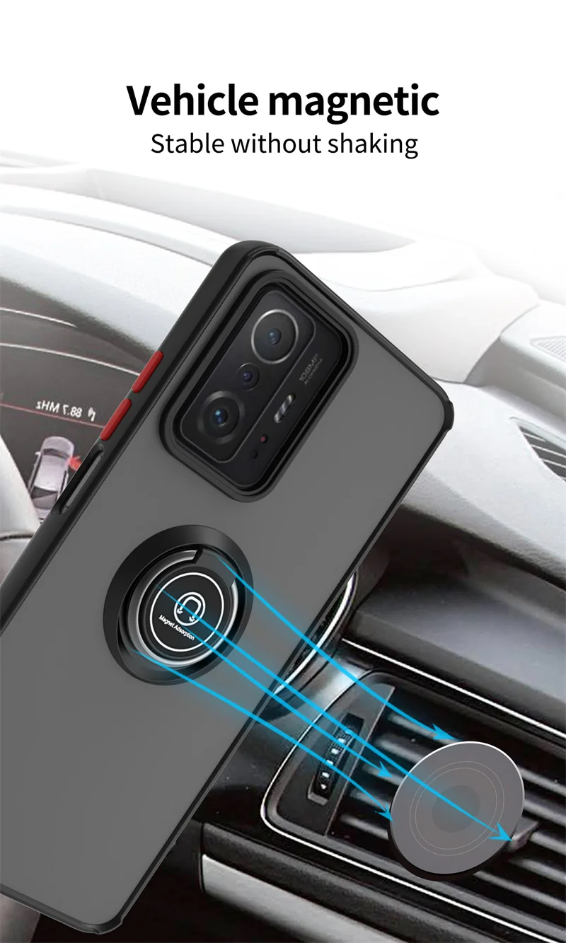 حافظة لهاتف Xiaomi 11T Pro حافظة مغناطيسية بحامل حلقي مدرع لهاتف Xiaomi 11T Mi 11T Mi 11 T Pro Xiaomi11T غطاء خلفي صلب غير لامع