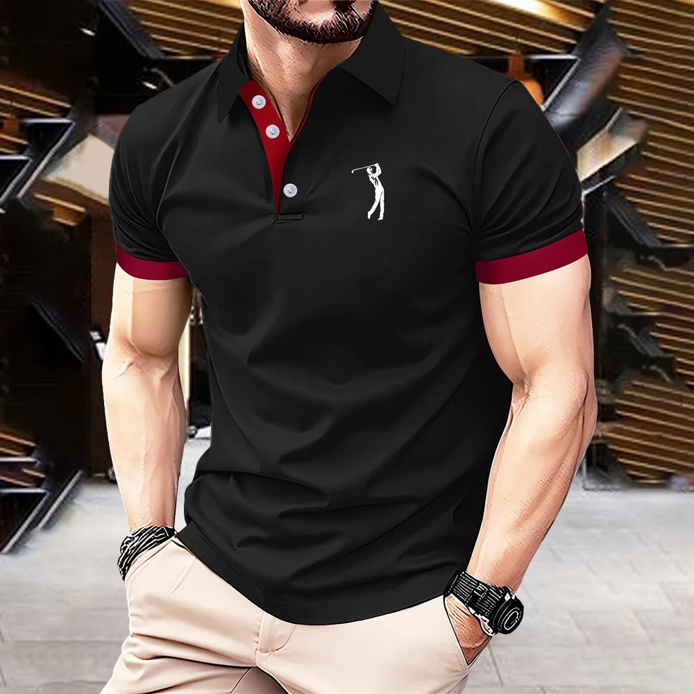 Polo da uomo con stampa a righe e lettere 3D, stile business casual, con risvolto, maniche corte, vestibilità ampia, traspirante, ideale per l'estate e il golf. - immagine 4