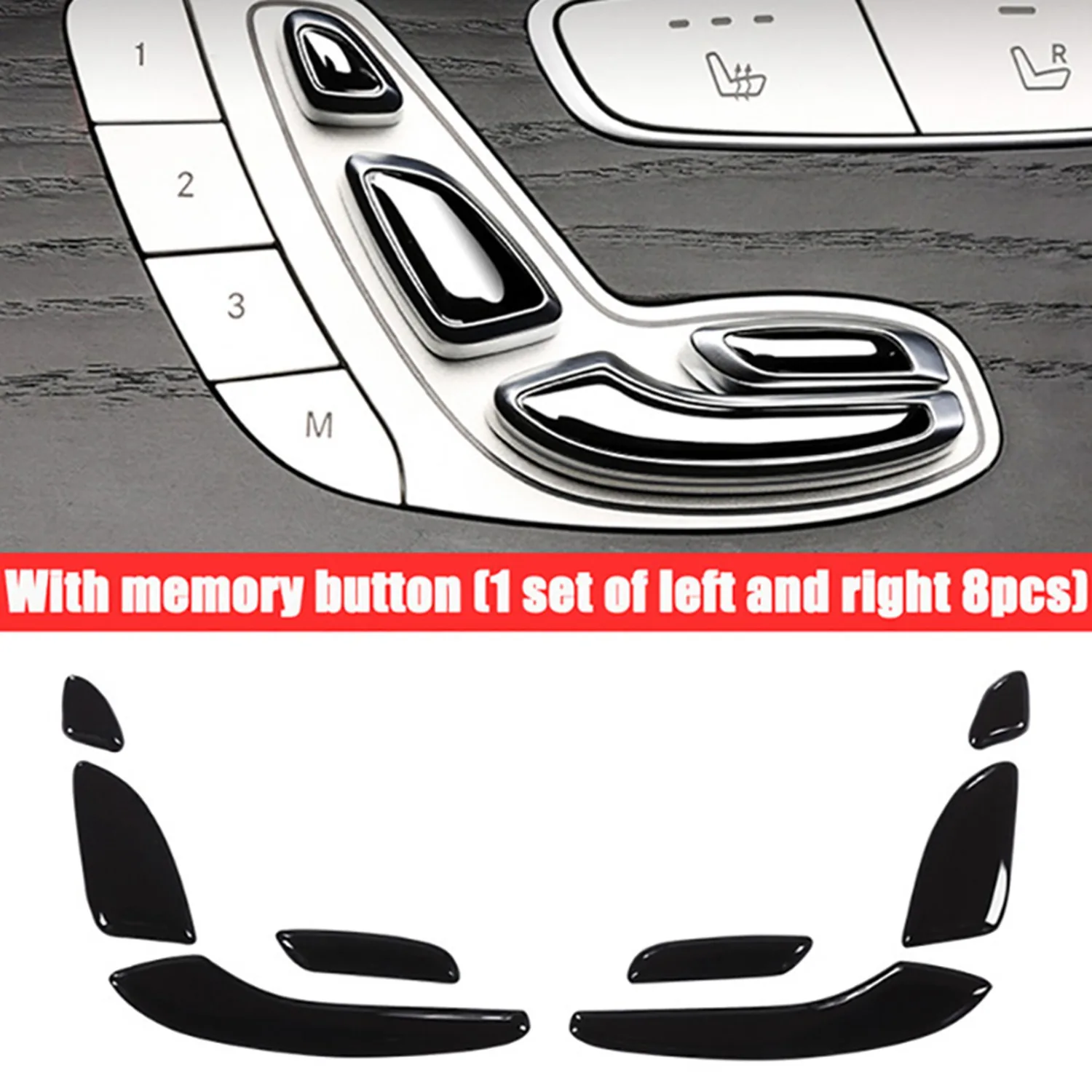 

8PCS Black Auto Car Door Seat Adjust Button Switch Cover Sticker Trim for Mercedes Benz E C GLC Class W213 W205 X253