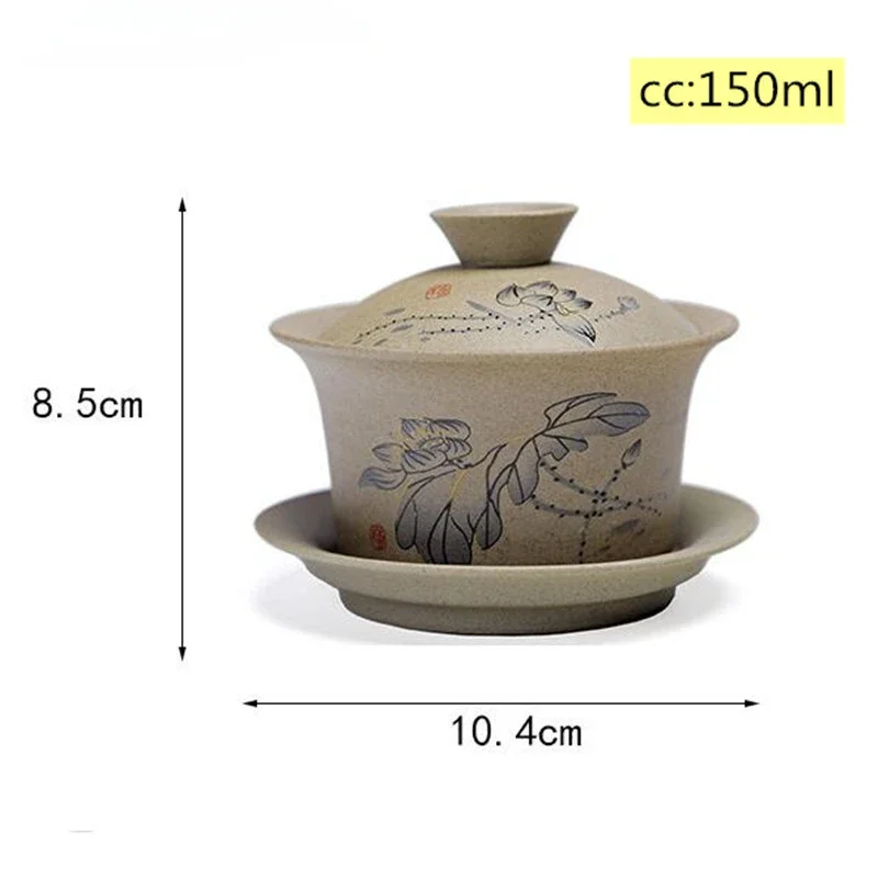 Jingdezhen ceramic Gaiwan bowl Chinese style Stoneware retro tea set Handmade Bubble tea bowl Travel Tea cup 150ml